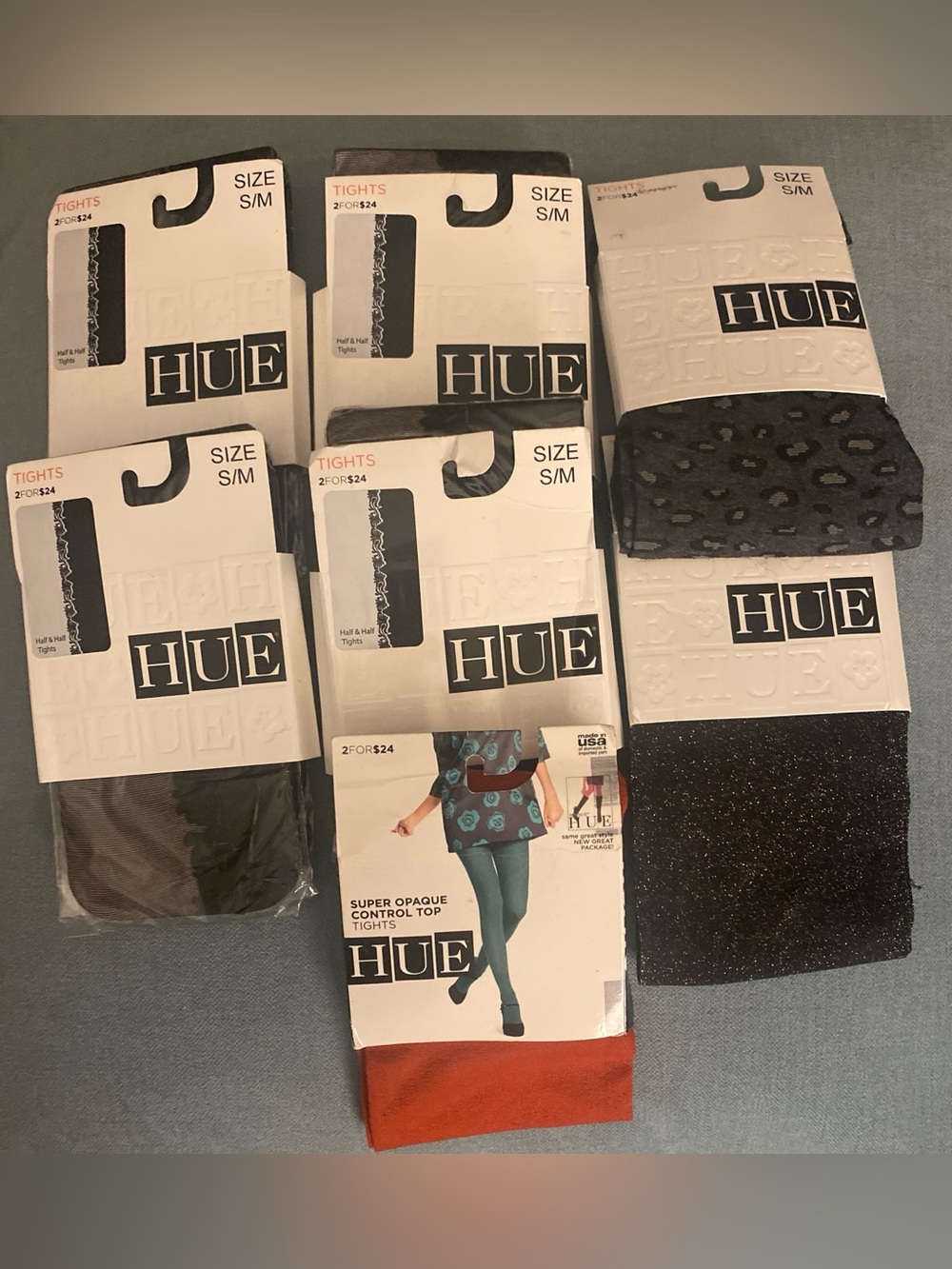 NWT Lot of 7 HUE Tights Size S/M Black Half & Half Sparkly Leopard Orange